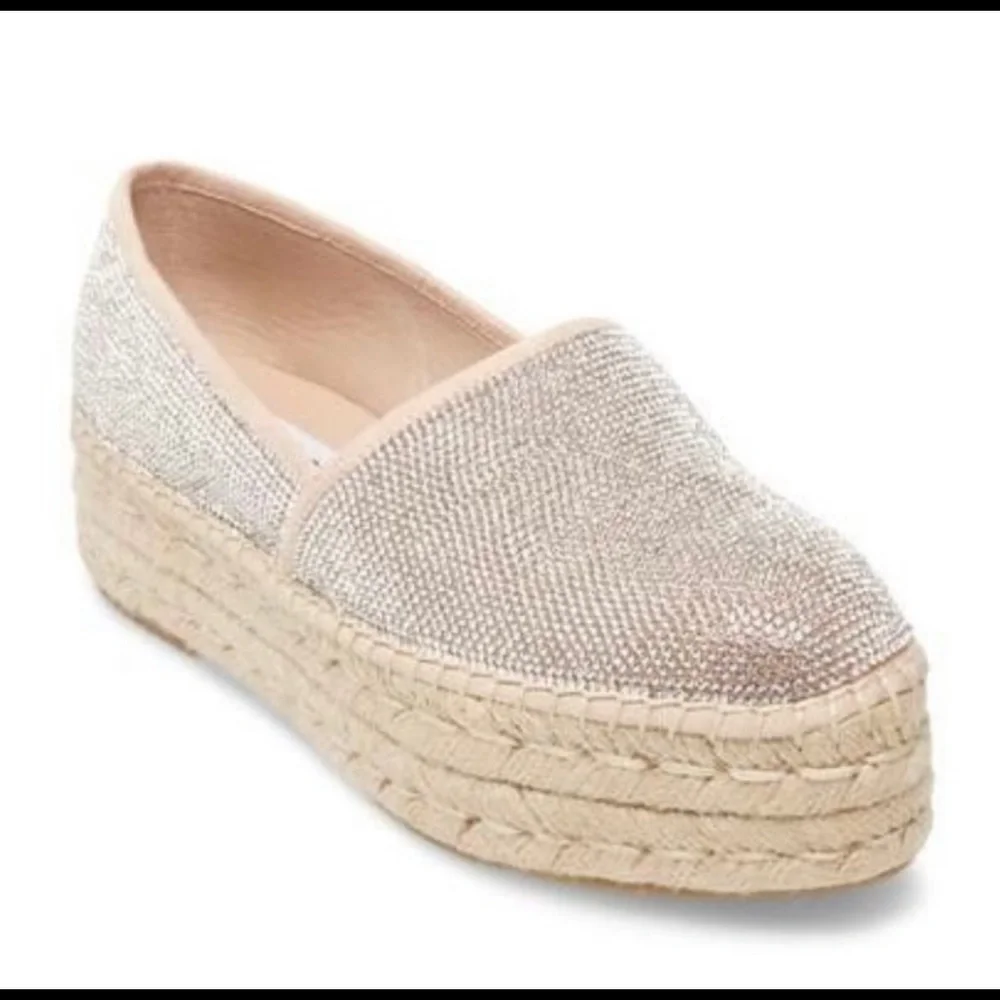 Steve Madden Crystal-Embellished Nude Espadrille Platform Slip-Ons